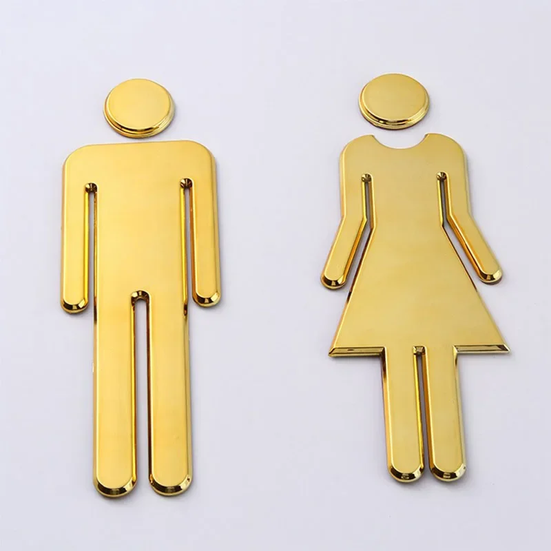 Self-adhesive Decorative Plate Toilet Signs Stickers Imitation Man&Woman Marker WC Door Plaque Hotel Sign Label Bathroom Decor