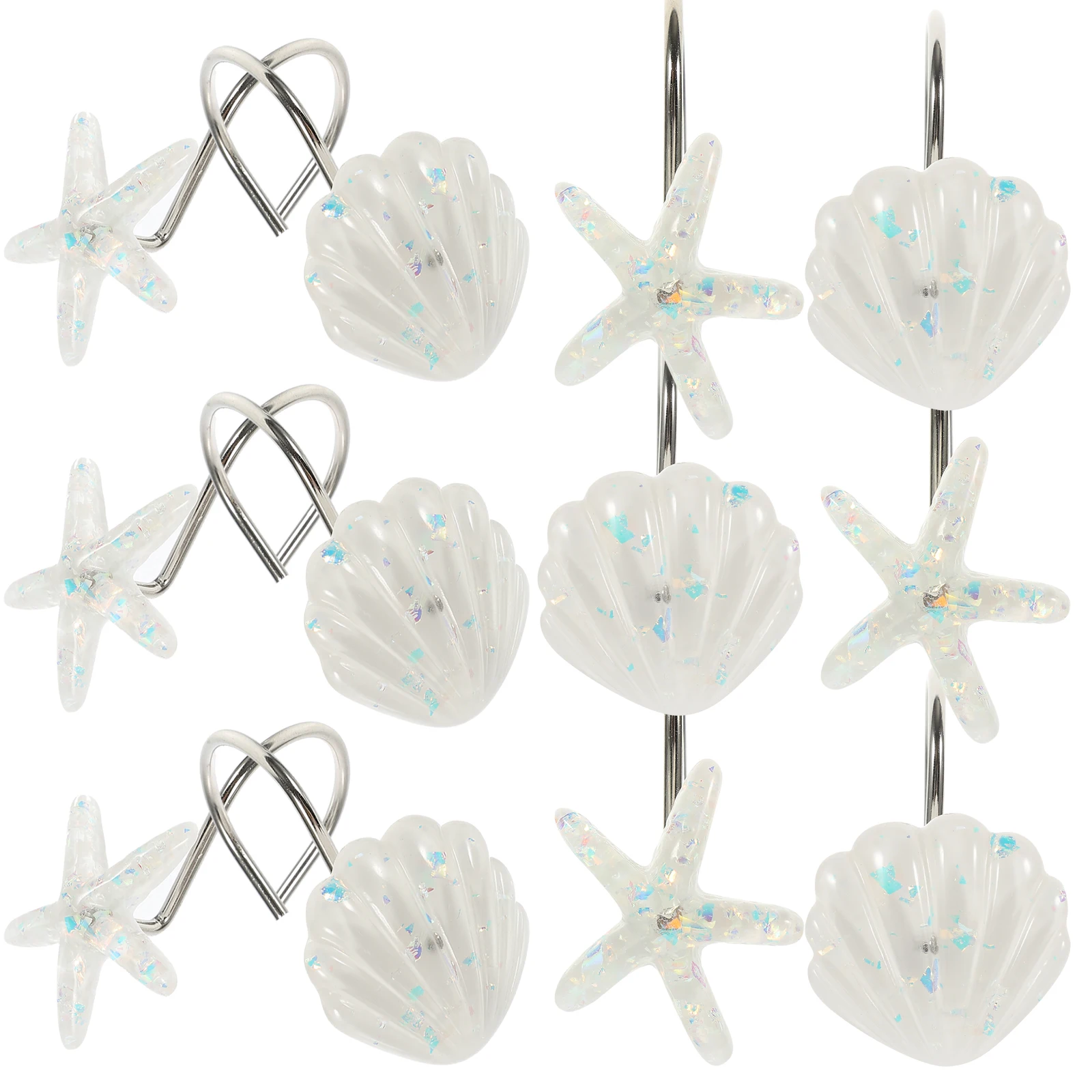 

Shower Curtain Hooks Bath Hangers White Leaf Design Bathroom Accessories High Strength Corrosion Resistant Easy to Move