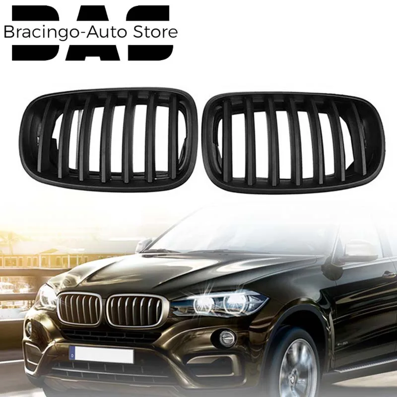 Fit For BMW X5 X6 E70 E71 2007-2013 Single Slat Front Bumper Kidney Grille Racing Grill Air Intake Radiator Guard Car Decoration