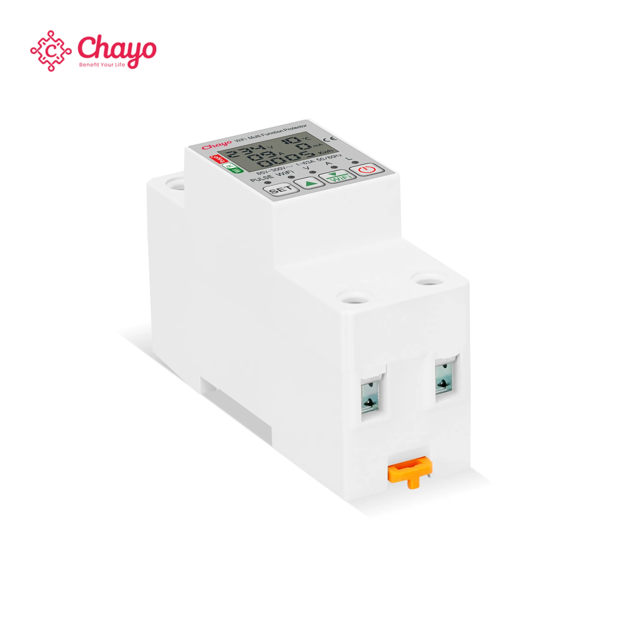 Chayo 63A Tuya WiFi Energy Meter Switch 110/220V Din Rail Breaker, Kwh Timer Over/Under Voltage Current Leakage Home Protection