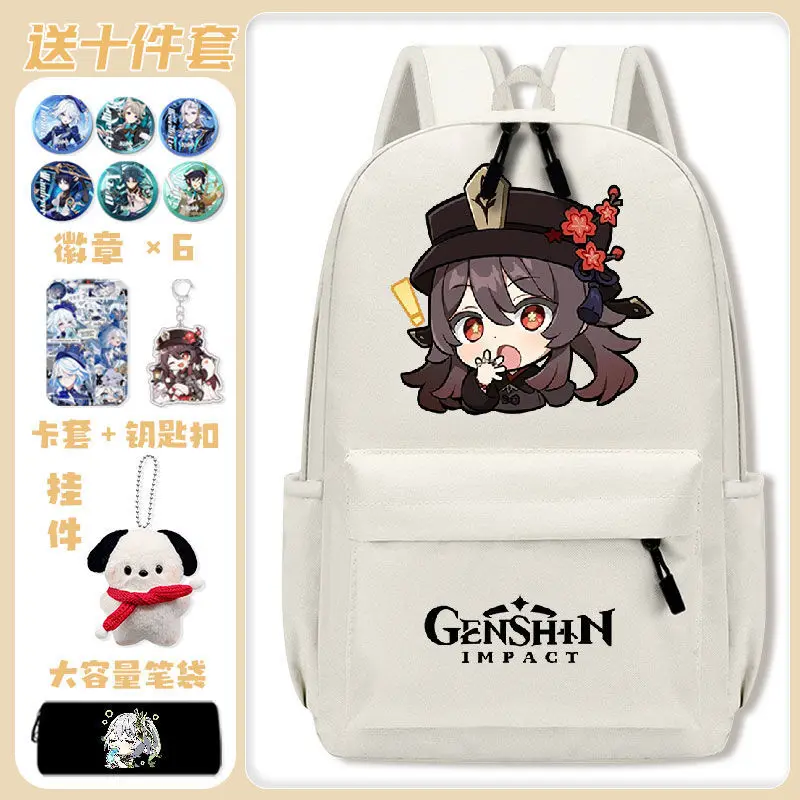 Genshin Impact Emoji Merchandise Backpack Fan Art Junior High School Students Boys And Girls Scaramouche Hu Tao Game Large Anime