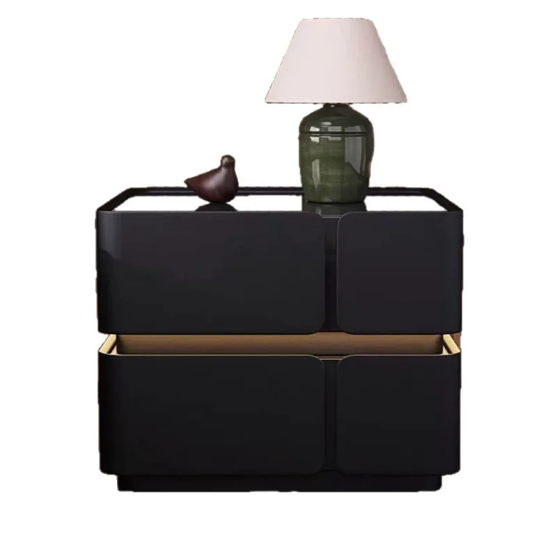 

New smart lighting minimalist solid wood small storage bedside table bedside table simple light luxury modern cream bedroom