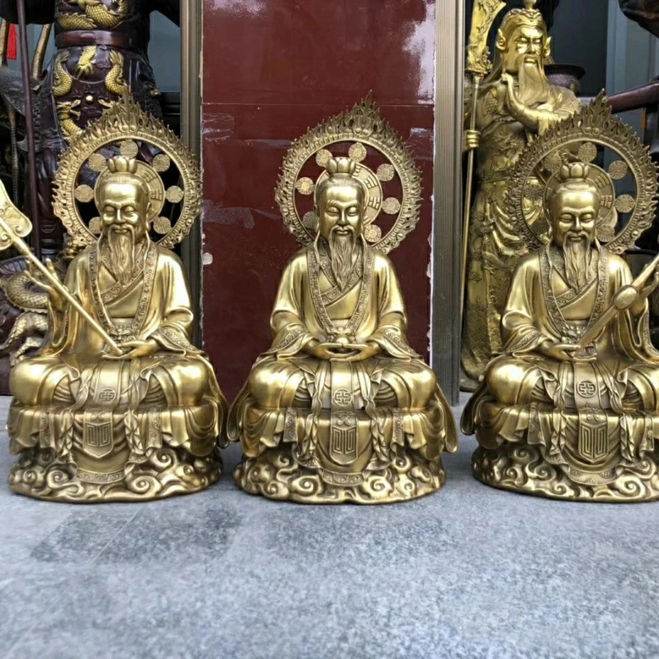 

52CM A set 3PCS Taoist priest Taoism temple Hall SAN QING ZUSHI Buddha Gods statue Bronze of taishanglaojun