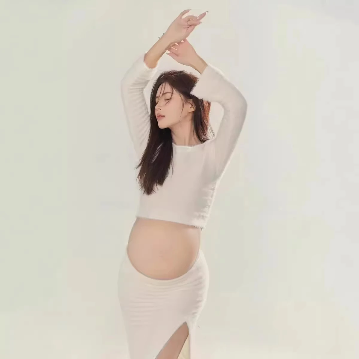 Women Photography Props Maternity Dresses White Elegant Knitted Pregnancy Dress for Studio Shoot Photo Shoot Photo Clothing