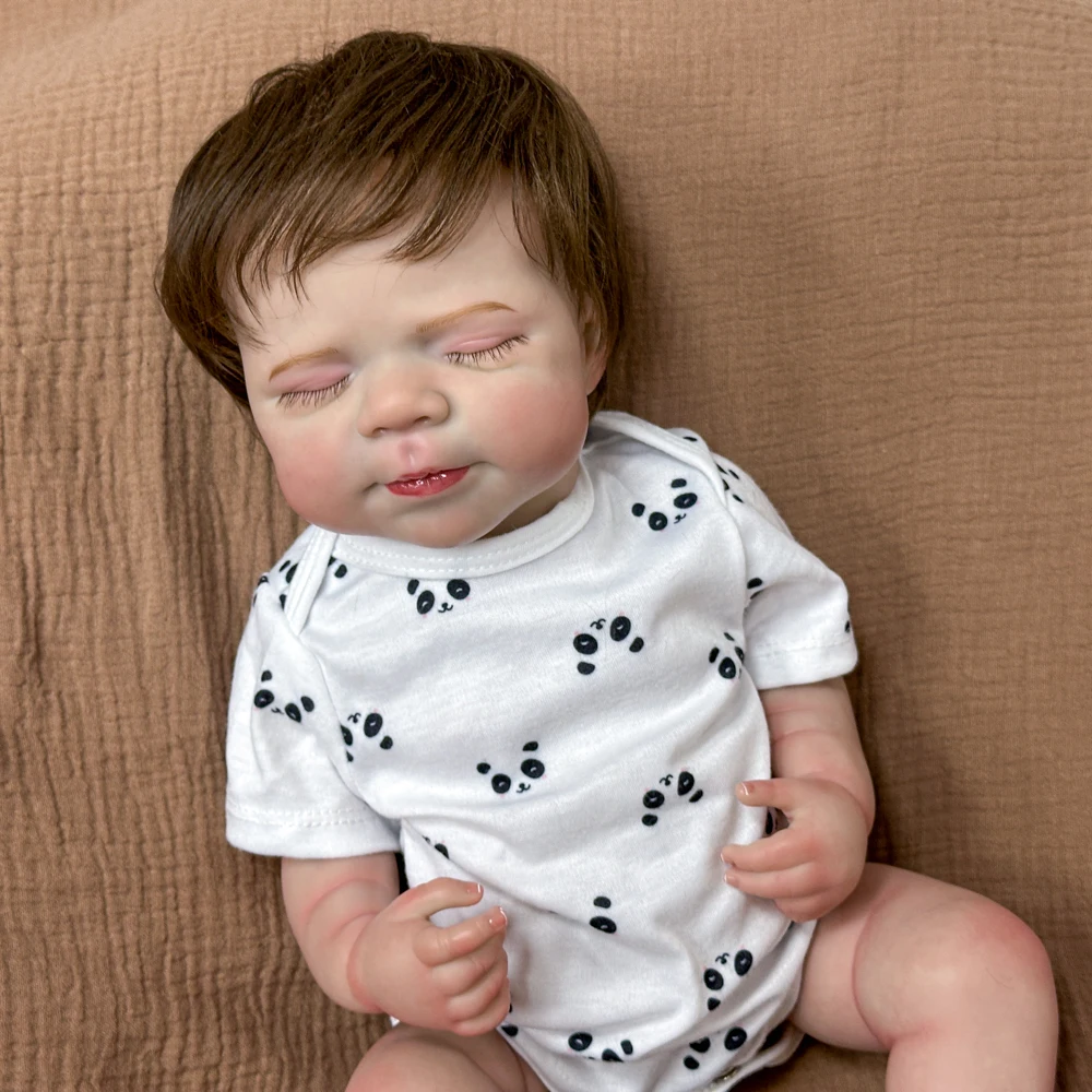Muñeca Reborn de vinilo edición coleccionable de 20 pulgadas |   Conjunto de traje de panda |   Pelo hecho a mano |   Linda expresión de porciones de ojos cerrados |
