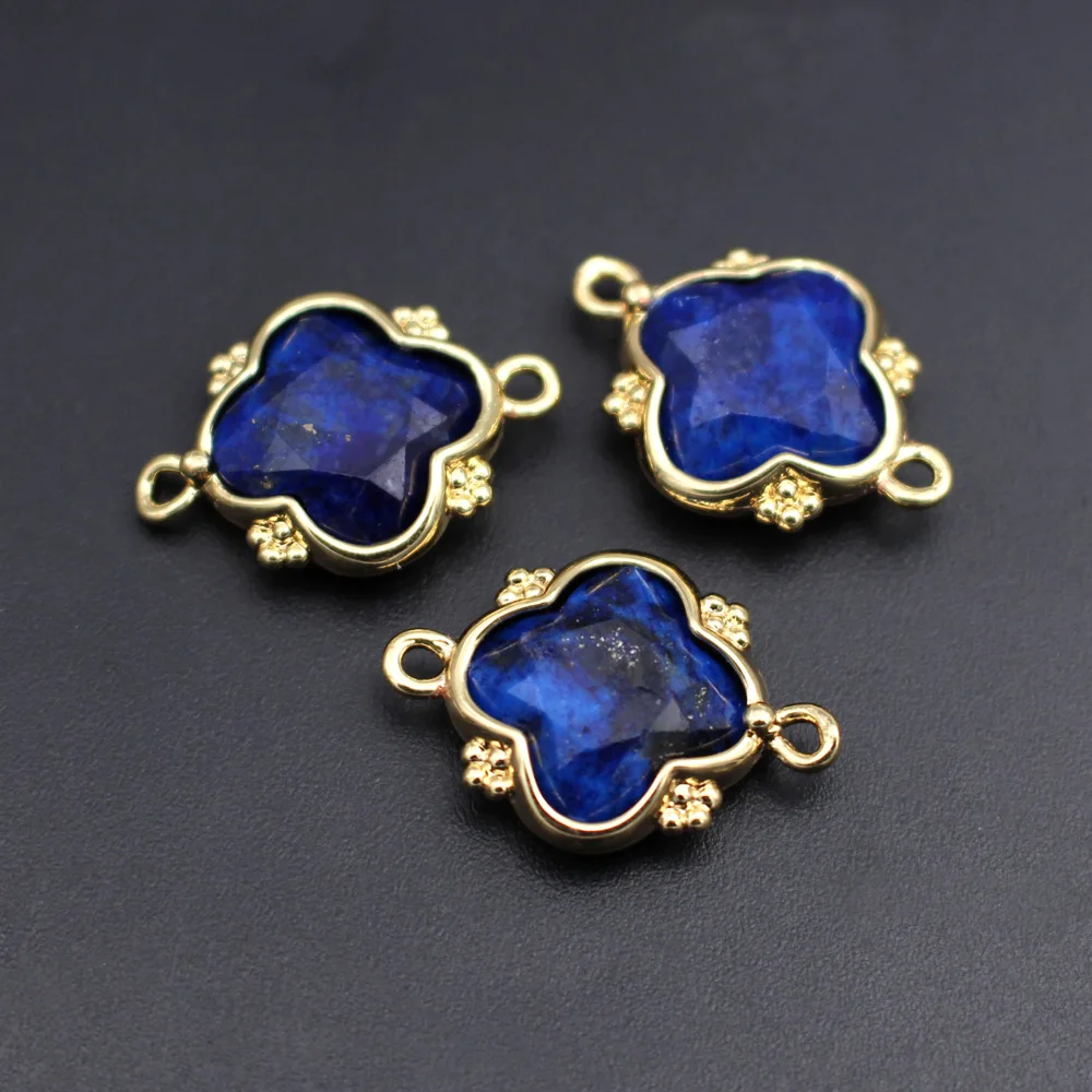 10pcs Trendy Faceted Natural Lapis Rose Quartz Stone Lucky Flower Connectors Charms DIY for Women Girls Earrings Bracelet Making