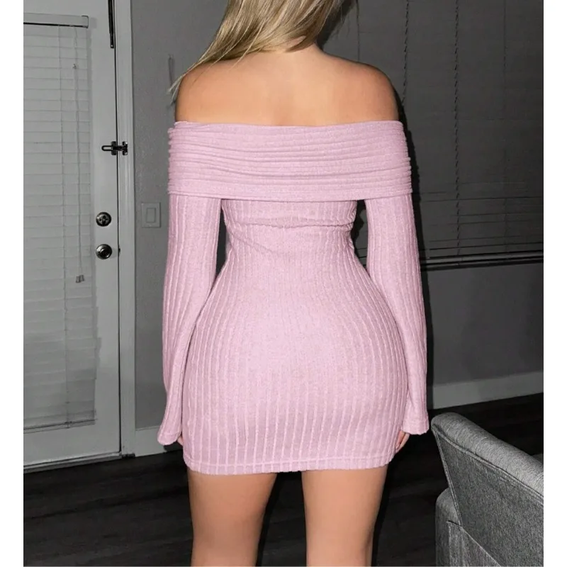 Sukienka damska plus size na jesień i zimę, swetrowa, na jedno ramię, dzianinowa, z długim rękawem, obcisła, seksowna, mini, podkreślająca biodra, na imprezę.