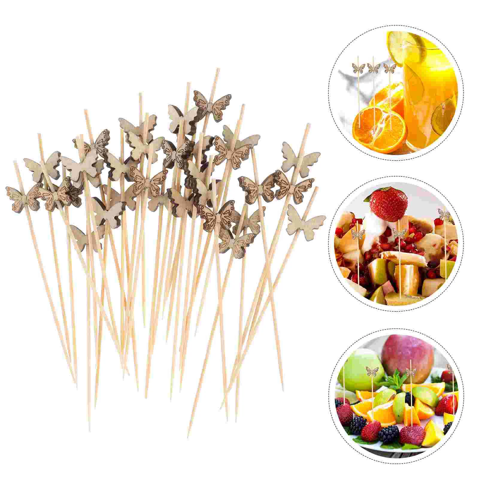 

100 Pcs Butterfly Fruit Toothpick Party Supplies Appetizer Butterflies Sticks Cocktail Picks Wood Drink Appetizers