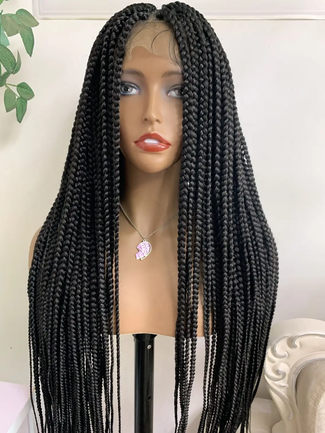 Natural Black 36 inches Full Lace Wig Braided Wigs Braid African With Baby Hair Braids Wigs Full Lace Braided Wigs Soft Glueless