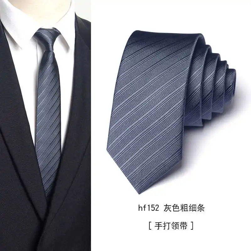 

High Quality Gray Striped 6CM Narrow Necktie Men's Shirt Accessories Fashionable Business Banquet Casual Handmade Knot Necktie