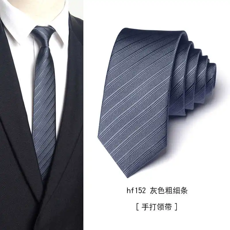 High Quality Gray Striped 6CM Narrow Necktie Men's Shirt Accessories Fashionable Business Banquet Casual Handmade Knot Necktie