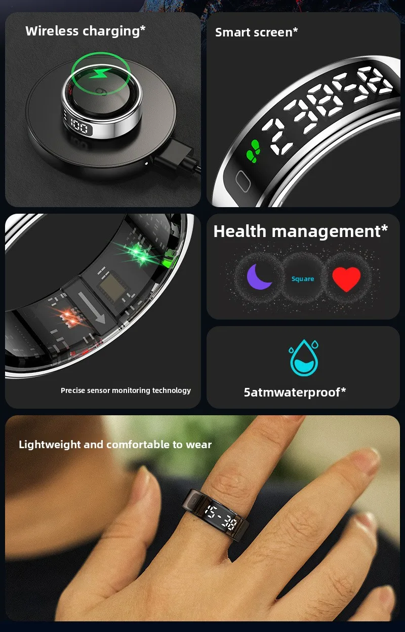 R11 (Qring) display wireless charging gesture control sleep heart rate oximeter step calorie smart ring