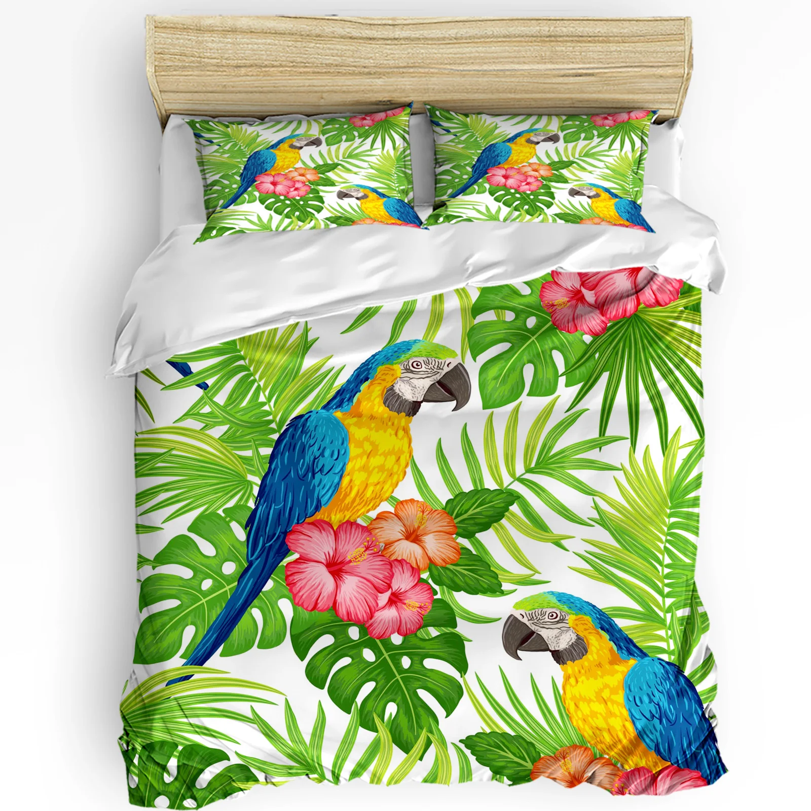 Parrot Flowers Green Tropical Plant Leaves 3pcs Bedding Set For Double Bed Home Textile Duvet Cover Quilt Cover Pillowcase