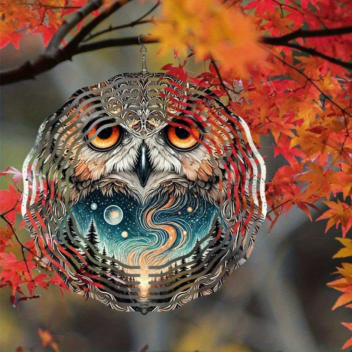 2D Metal Owl Wind Chime (Dynamic Wind Spinner, Vibrant Nature Patterns) | Outdoor Decor | Ideal Halloween & Christmas Gift