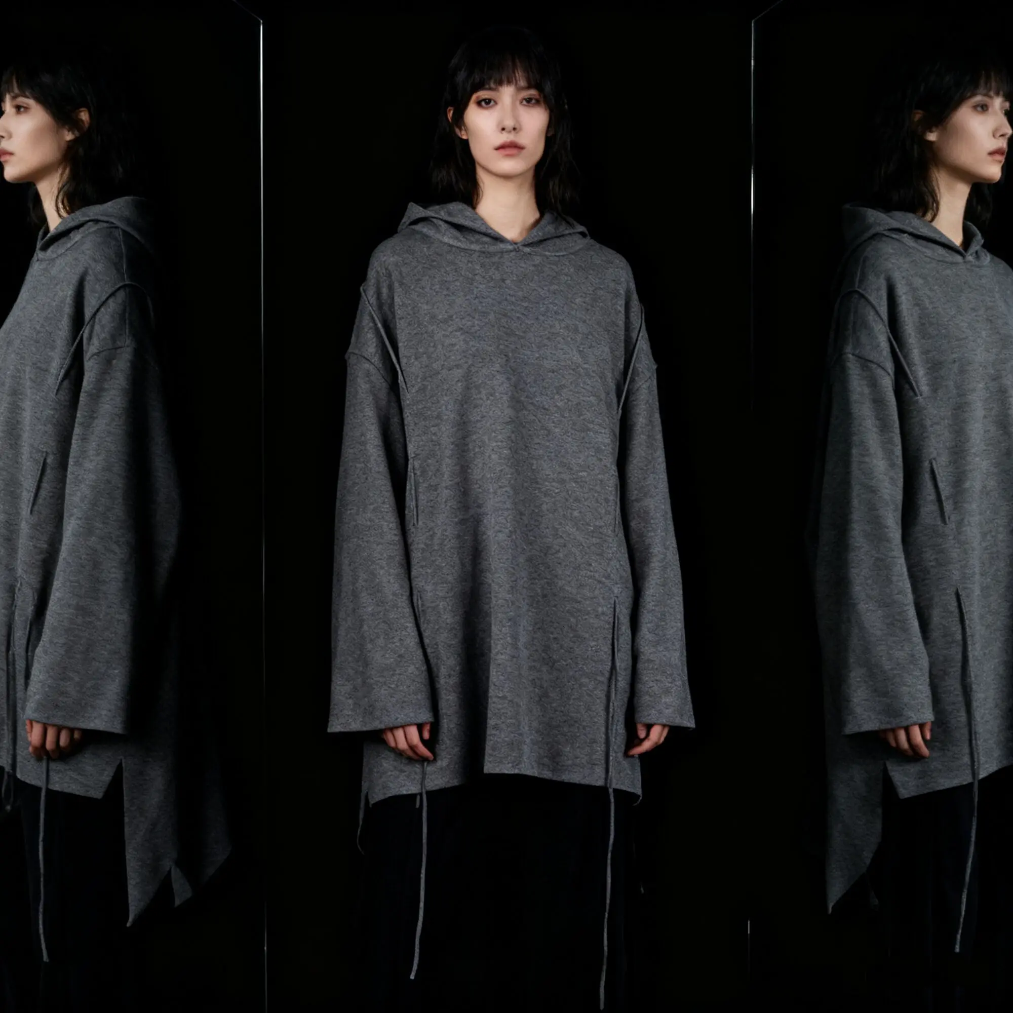 UMI MAO Retro Bluza z Kapturem Luźna Dzianinowa Bluza Gruby Sweter Damski Średniej Długości Top Femme