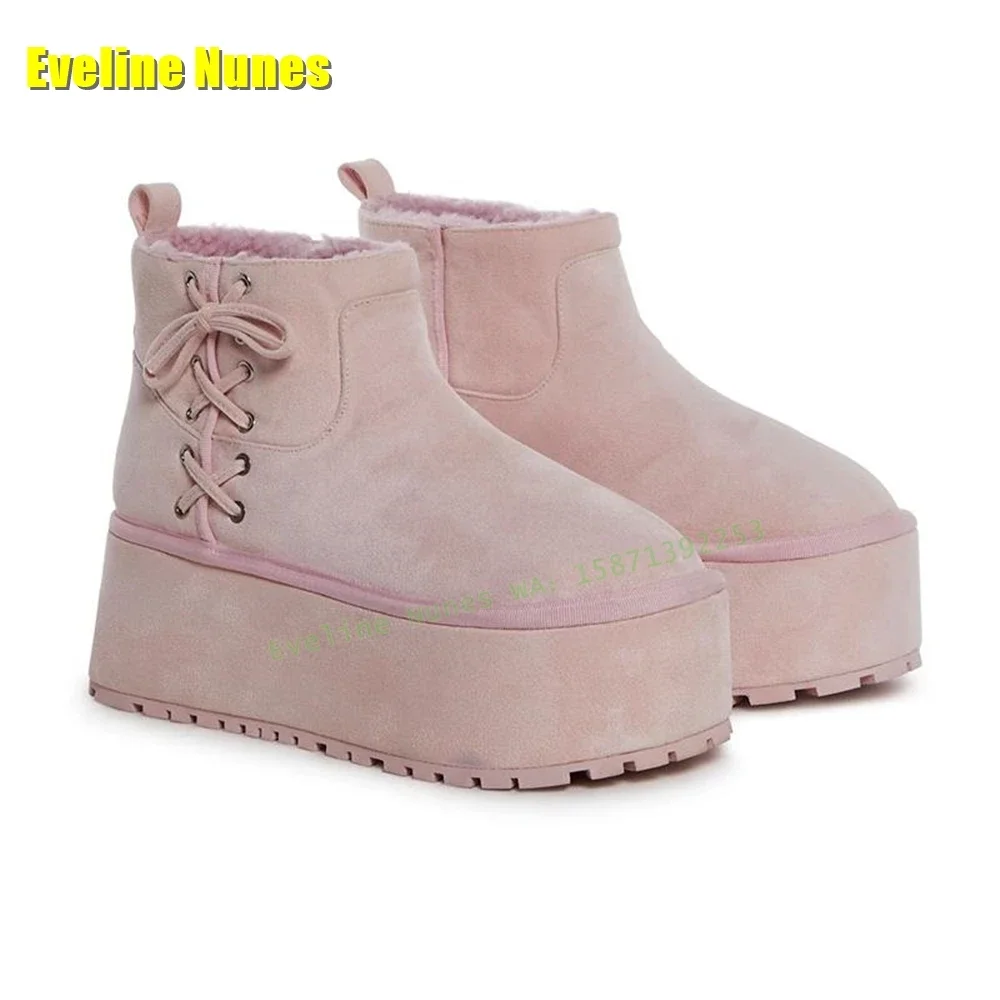 

Выдвижные лоскутные милые зимние ботильоны 2024, зимние розовые ботильоны на платформе с перекрестной завязкой, круглый носок, толстая подошва, изящный новый стиль, теплые