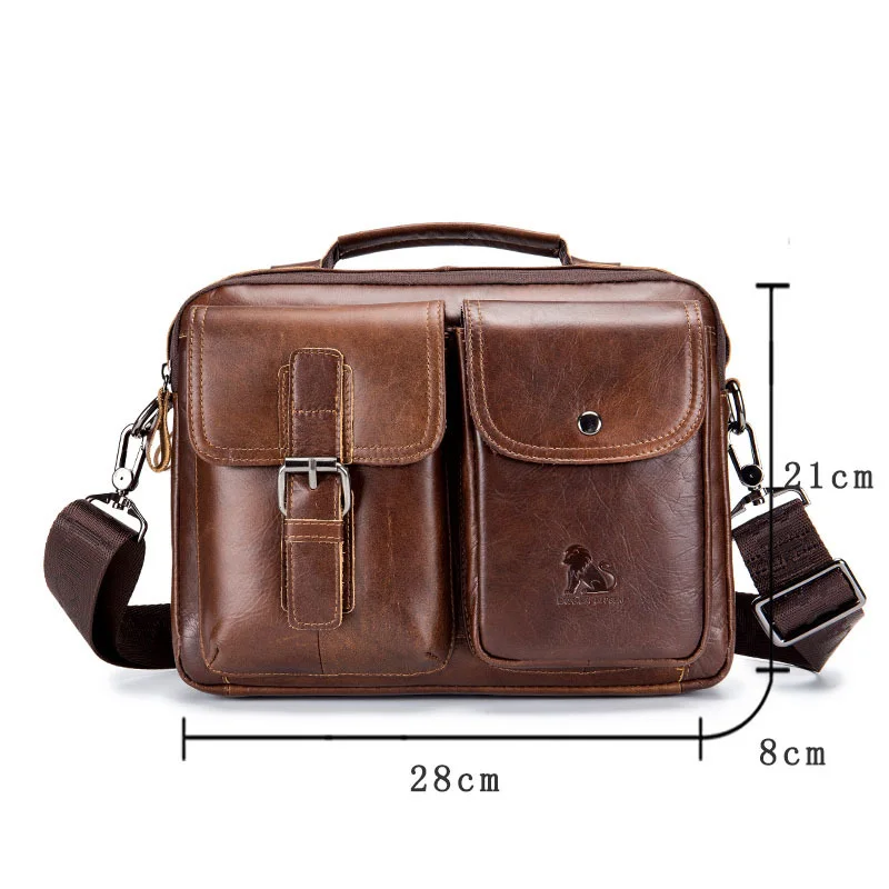 Bolso de un solo hombro de cuero de vaca para hombre, bolsa de mensajero informal Retro, bolso de mano cuadrado portátil Horizontal, 2024