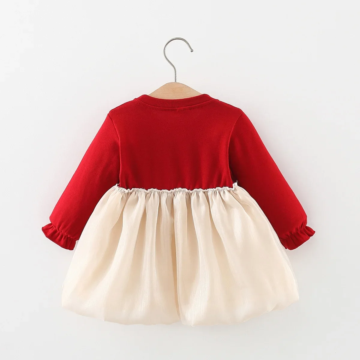 Spring and autumn girls' dresses baby clothes teddy bear bows fur ball mesh patchwork, long sleeved dresses