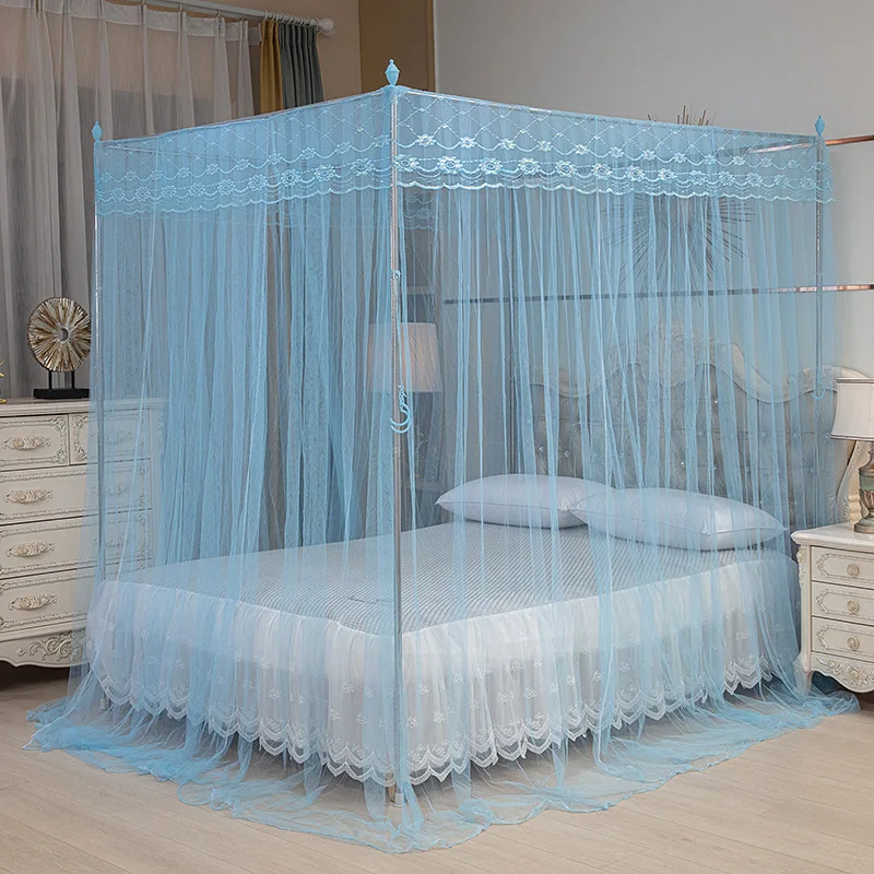 Lace Mosquito Net 4 Corner 3 Side Openings Post Bed Curtain Princess Canopy Netting Bedding Bed Curtains No Bracket view 2