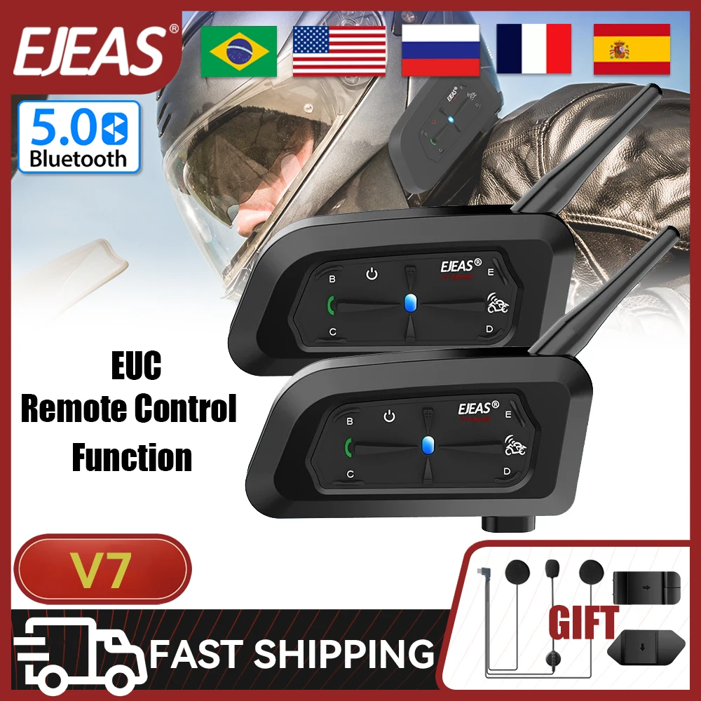 

EJEAS V7 Motorcycle Helmet Earphones Bluetooth Helmet Communicator Waterproof Full-duplex Walkie-talkie Noise Reduction Headset