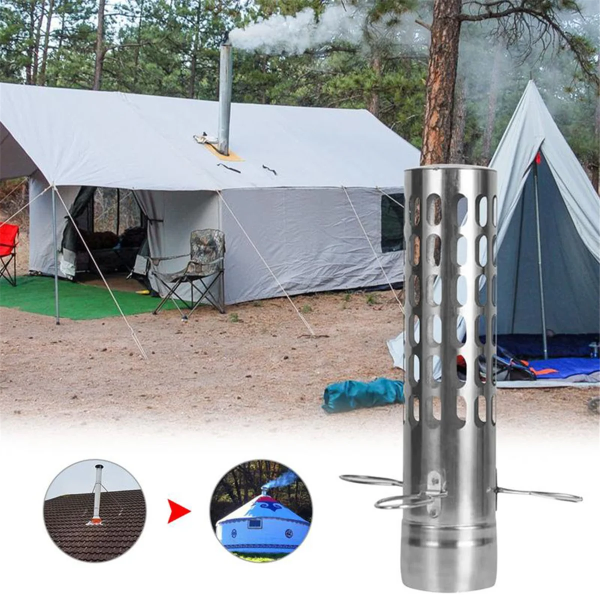 Outdoor Stove Chimney Pipe Stainless Steel Camping Wood Fire Heating Stove Boiler Exhaust Pipe Smoke Tube Accessories