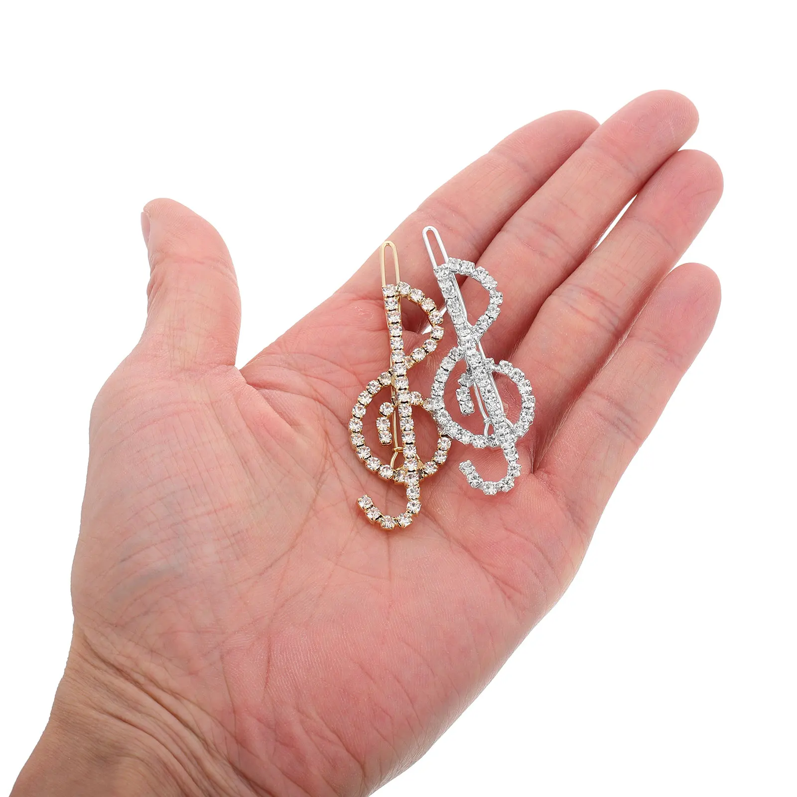 

2Pcs Elegant Rhinestone Music Note Hair Clips Metal Musical Note Clips for Women Wedding Party Hair Accessories