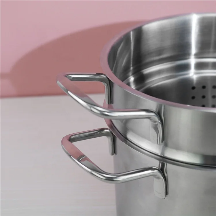 European Style Double Layer Stainless Steel Spaghetti Pot Classic Design Metal Steaming Soup and Pasta Pot view 6