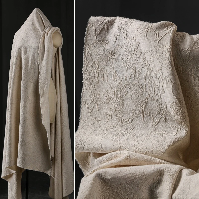 

Jacquard Cotton Linen Fabric Embossed Textured Fabric for DIY Sewing Woman Vintage Coat Dress Clothing Designer Handmade Fabric