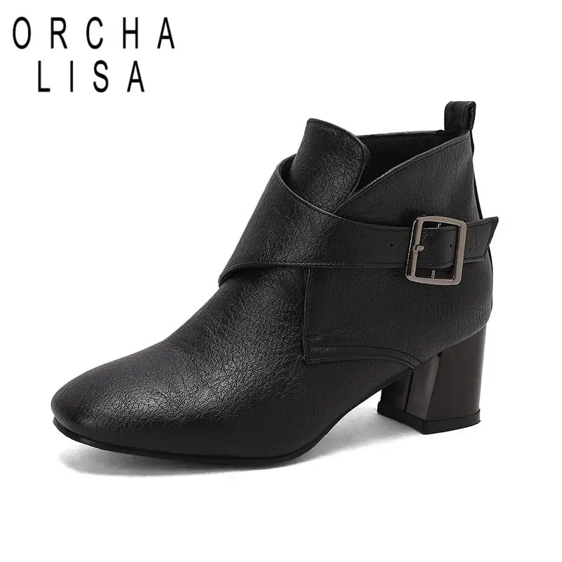 

ORCHA LISA Brand 2025 Women Ankle Boots Square Toe Block Heels 5.5cm Belt Buckle Large Size 47 48 49 50 Office Lady Vintage Bota