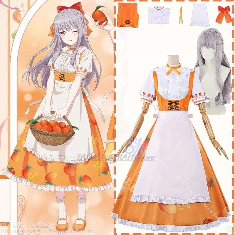 bangdream-ミナトユキナコスプレドレスエプロンデザートヘブンコスチューム-jirai-kei-女の子オレンジドレスロリータハロウィンかわいい衣装