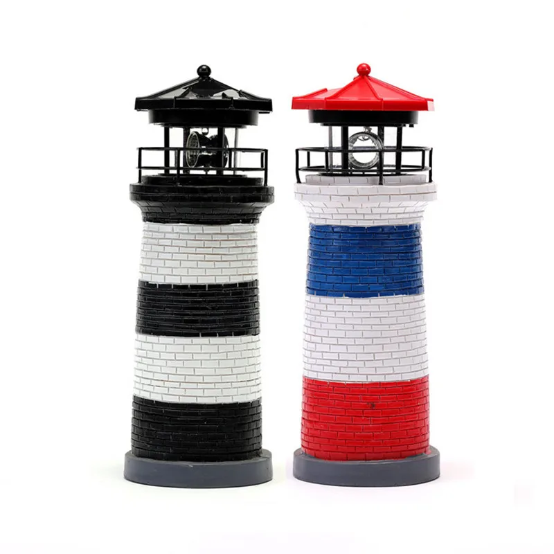 Solar Rotating Lighthouse Outdoor Courtyard Ornament Garden Lawn Decoration LED Lighthouse Resin Ornament