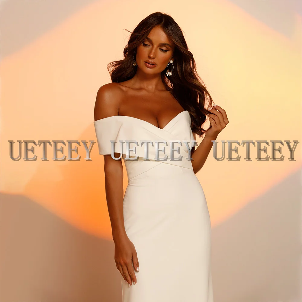 Customized UETEEY 2022 Simple Wedding Dress Charming Off Shoulder V-Neck Modern Bridal Gown Sleeveless Jersey Weeding Party Dres