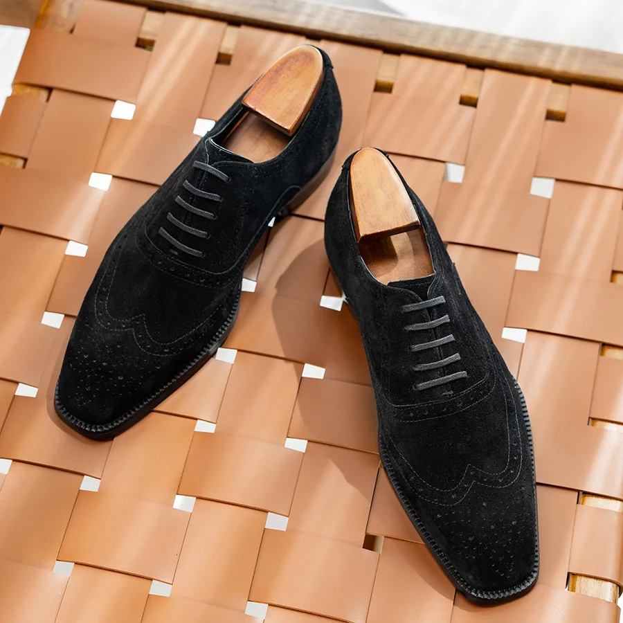 Fashion Cow Suede Mens Wedding Brogues Shoes Luxury Genuine Leather 2025 Autumn British Style Handmade Quality Dress Shoes Man