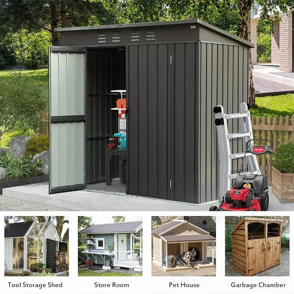 Compact Outdoor Storage Shed with Sloped Roof, Utility Tool Storage Room with Ventilation Windows & Lockable Door (6x4ft)