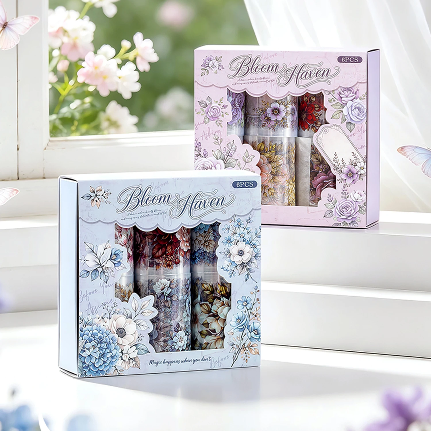6 Rolls Floral Decorative Pet Washi Tape Sticker Set, Assorted Flower Patterns For Diy Journaling, Planner & Scrapbooking