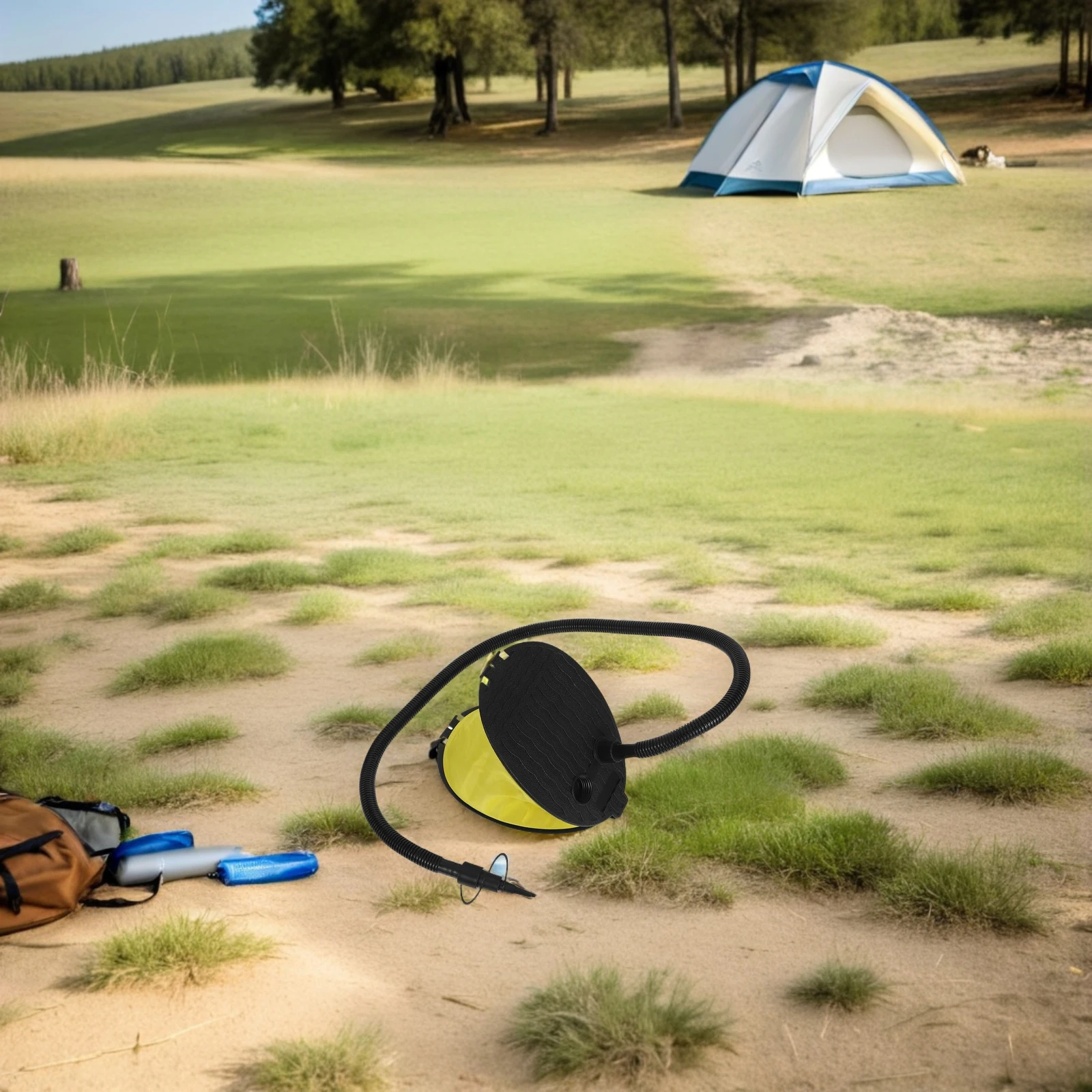 

Yellow Foot Air Pump for Inflatable Mattress Kayak Boat Inflator with 3 Adapters Collapsible Portable Pump