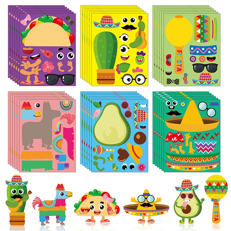 36 Sheets DIY a Face Stickers Crafts Kit for Back to School Handmade Class Kids Favors Interactive Game Decals Toy