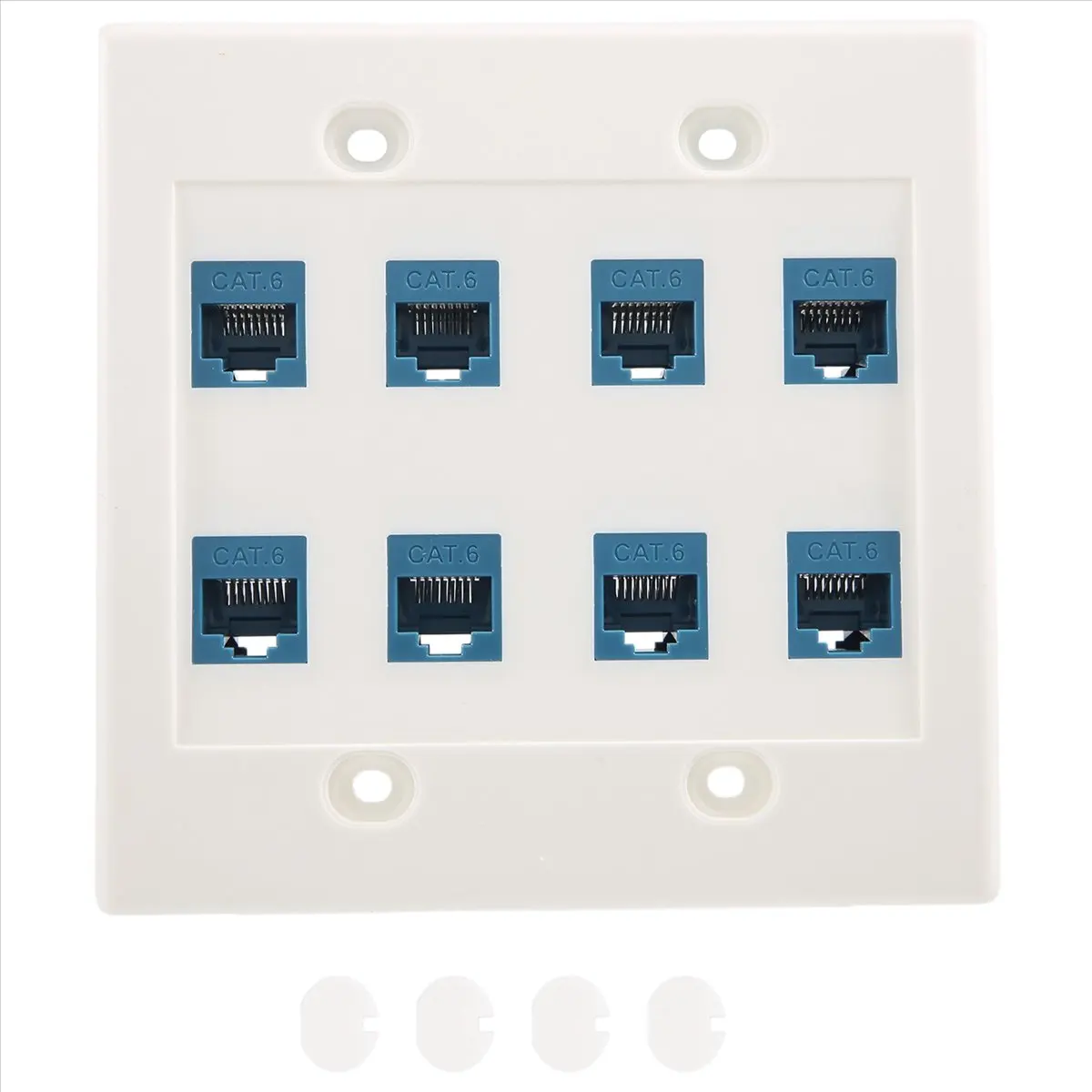 Ethernet Wall Plate 8 Port - Double Gang Cat6 RJ45 Jack Network Cable Faceplate Female to Female - Blue