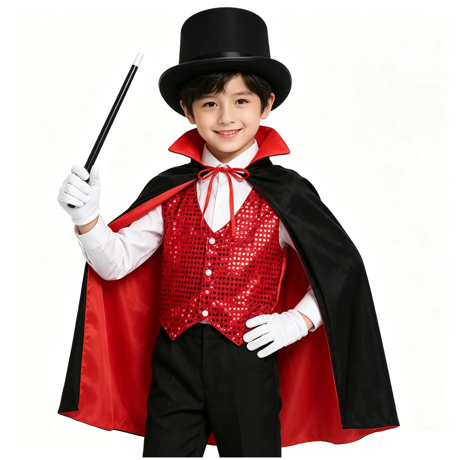 Magician Halloween Cosplay Costume Props Outfit Waistcoat Cape Hat Magic Wand Gloves Set for Cosplay Choir Jazz Dancewear