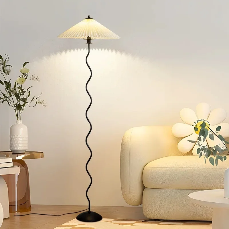 

French Modern Minimalist Livingroom Pleated Floor Lamp Next To Living Room Sofa