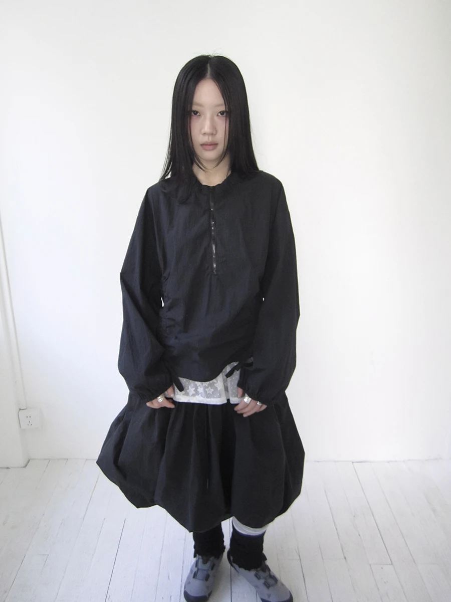 

Angproject87 New Functional Simple Stand Collar f Zip Lazy Loose Pleated ort Long Sve Women's Windbreaker Casual Sle