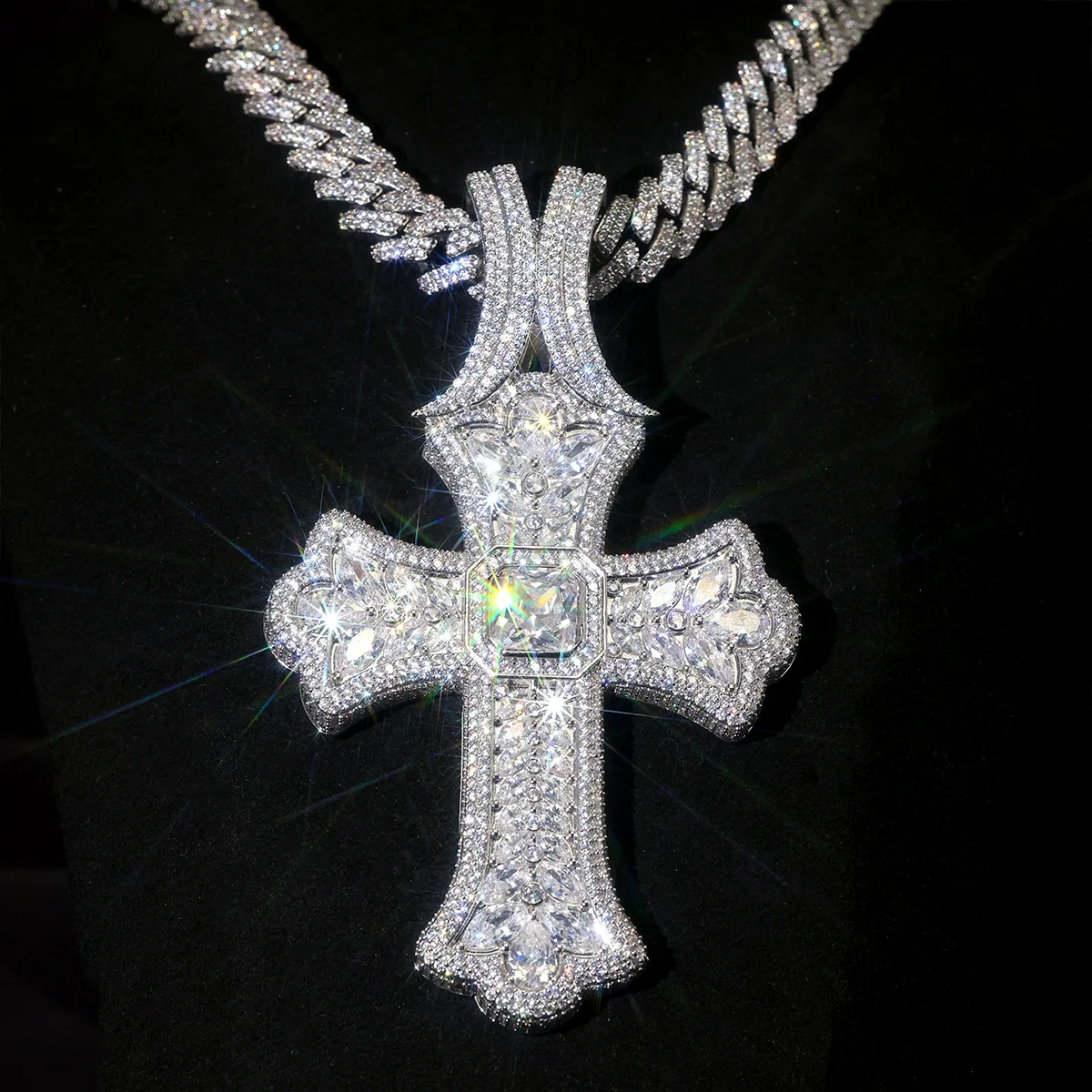 

Кулон-подвеска в стиле хип-хоп, крест с кубинской цепью, украшенный стразами, аксессуар для вечеринок и выступлений, хип-хоп украшение, с сертификатом