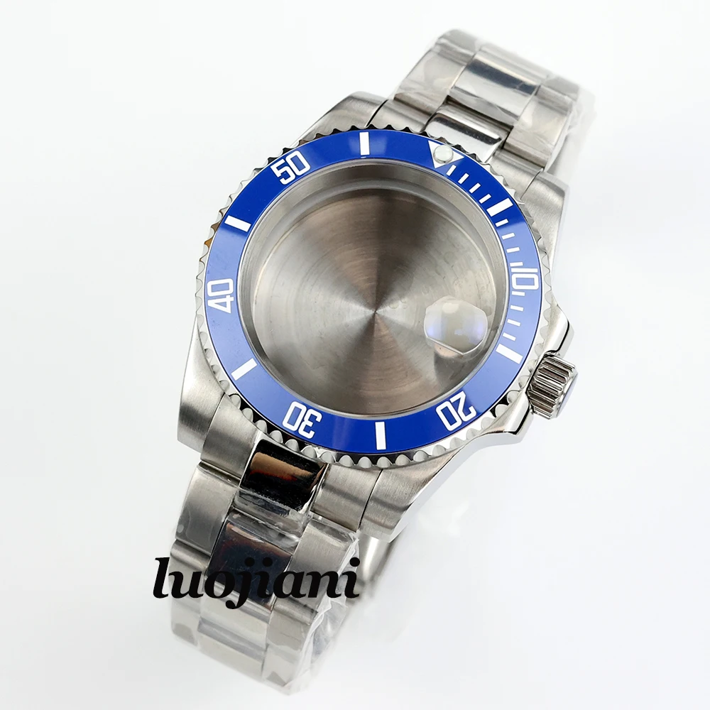 

Diver 40mm watch case polish oyster strap 316L stainless steel sapphire glass fit NH35 NH36 movement 28.5mm dial submariner case