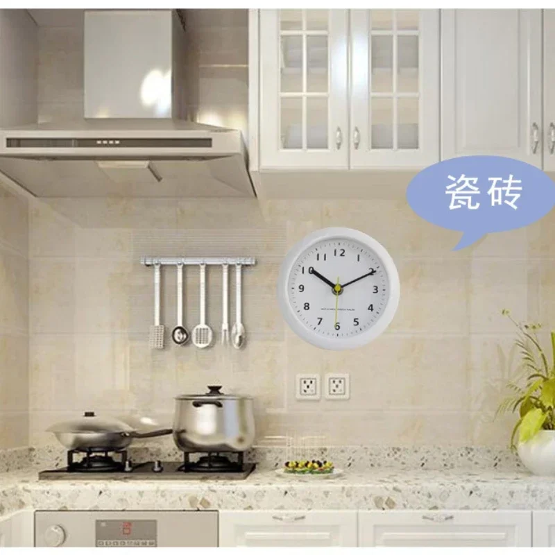 6-inch Mini Bathroom Waterproof Suction Cup Wall Clock Small Clock Refrigerator Ornaments Silent Home Decoration