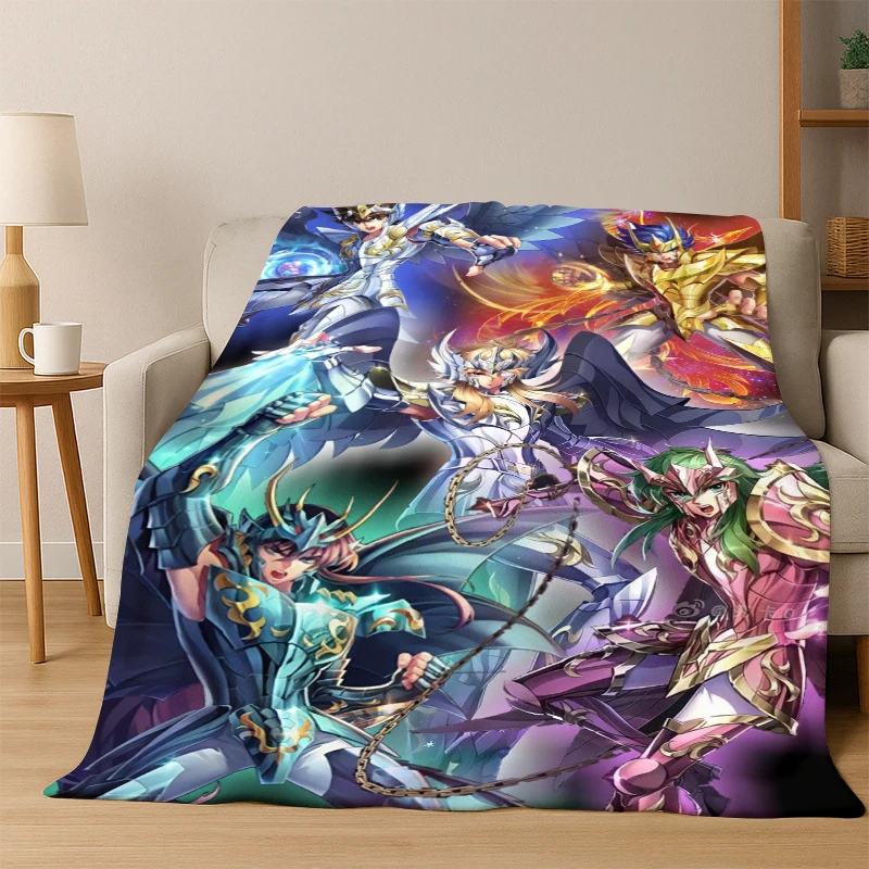 Cartoon Saint Seiya Anime Flanelldecke, weiche, warme Decke, Überwurfdecke für Schlafzimmer, Wohnzimmer, Bett, Reisen, Picknick, Geschenk für Kinder