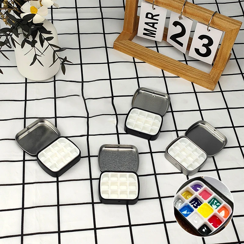 12/24 Grids Empty Watercolor Tin Box Mini Watercolor Paint Palette Travel Painting Paint Tray Art Supplies