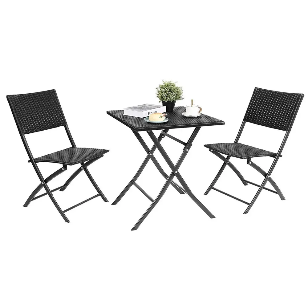 3Pcs Outdoor Folding Table+2 Chairs Set Folding Furniture Chair Rattan Material Portable Camping Picnic Table&Chair Balcony Set