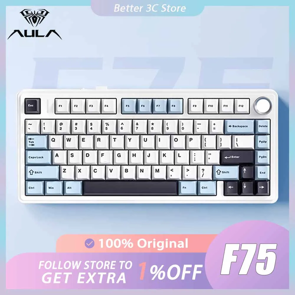 

AULA F75 Mechanical Keyboard Multifunctional Knob Tri Mode Dynamic RGB Gaming Keyboard Hot Swap Gasket Pc Gamer Accessories Mac