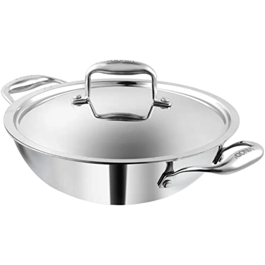 

Platinum Extra Deep Stainless Steel Tri Ply Kadai Wok Saucepan Induction Friendly with Stainless Steel Lid, 24cm, 3.3 LTR