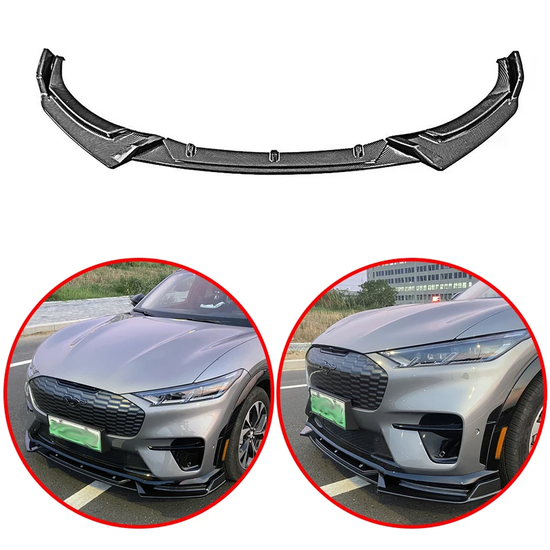 

For Ford Mustang Mach E 2021 2022 Up ABS High Quality Front Lip Bumper Spoiler Glossy Black Or Carbon Fiber Look Body Kit